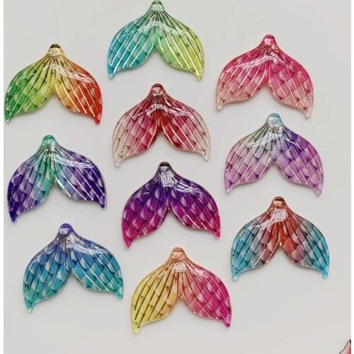 10PCS 24*30MM Flat back resin gradient color multi-color hot fashion fishtail jewelry pendant DIY scrapbook handmade crafts