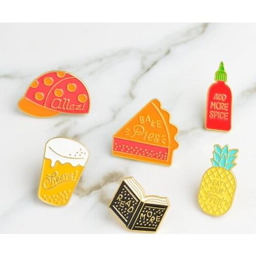 2019 Cartoon Hat Cake Beer Read more Spice Pineapple pins Fruit Brooch icons Shirt Pin Badge Button Gift for kids Girl Jewelry