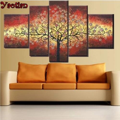 5 Piece 5d diy diamond embroidery full round diamond mosaic Landscape Abstract tree Diamond Painting Cross Stitch Multi Pattern
