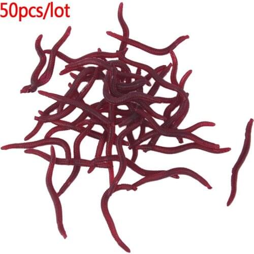 50Pcs/lot Soft Lure Fishing Simulation Earthworm red Worms Artificial Fishing Lure Tackle Lifelike Fishy Smell Lures