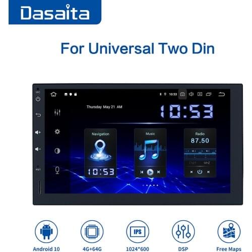 Dasaita 7" Radio Car 2din DSP android 10.0 Universal Car Multimedia Player 4GB RAM 64GB ROM Stereo Multi-Touch Screen Bluethooth