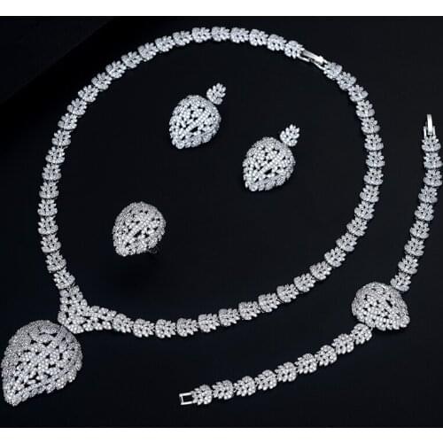 Be 8 Exclusive Dubai White Color Jewelry Luxury AAA Cubic Zirconia Necklace Earring Party Wedding Jewelry Set for Women S448