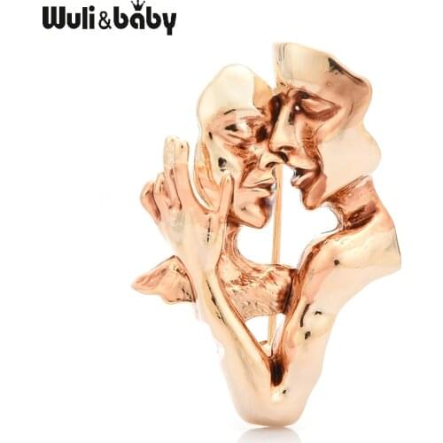 Wuli&baby Alloy Lovers Face Brooches Women 2020 New Fashion Art Kissing Person Party Casual Brooch Pins Gfits