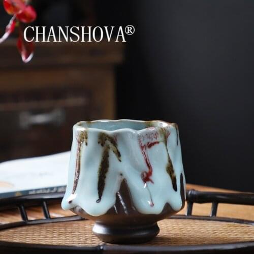 CHANSHOVA 100ml Chinese retro Light blue Kiln change Crackle Pure handmade Personality Porcelain teacup Chinese Ceramic cup H508