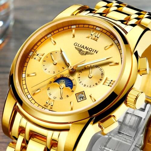 2020 Guanqin GQ16040 watch genuine six pin multi-function single calendar mechanical mens Watch Waterproof and dustproof