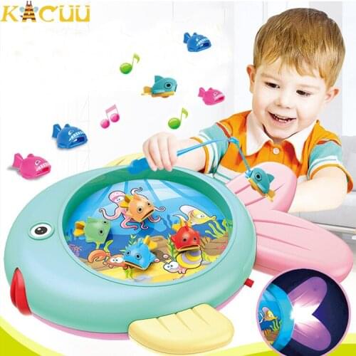 Kids Magnetic Fishing toy Musical Outdoor light Fishing Set Fish Rod toy interactive play water parents and Child baby Gift