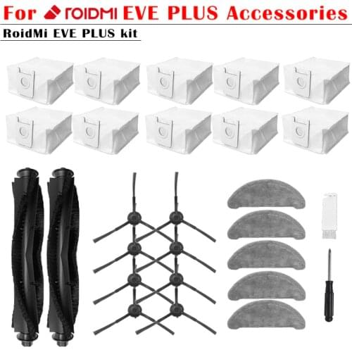 HEPA Filter for XIAOMI RoidMi EVE plus Sweeper parts Side Brush Kit Main Brush Dust Bag mop rag Vacuum Cleaner Accessories