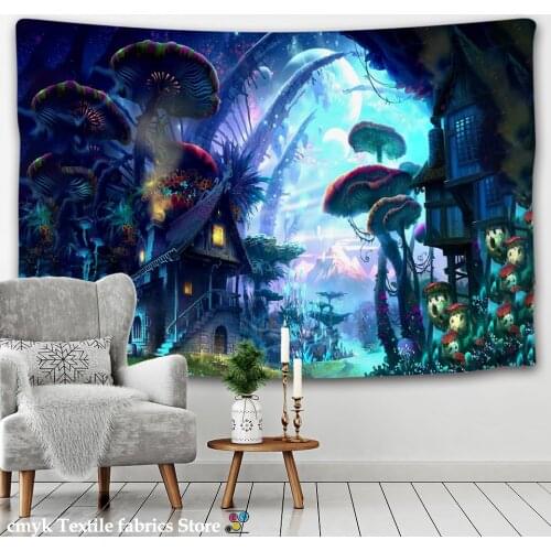Fairy-tale dream tapestry wall hanging huge mushroom tapestry castle witchcraft hippie childrens room decoration wall tapestry