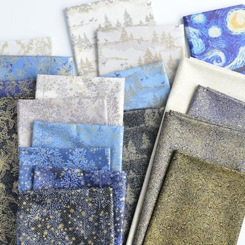 Gold Foil Fabric Leaf Cotton Bronze Fabrics for Bags DIY Doll Clothes Dress Per Half Meter