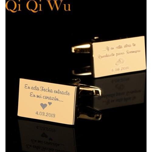 Custom Engrave Gold Suit Shirt Cufflinks Mens Wedding Jewelry Luxury Personalized Golden Cuff links Buttons Groom Gift Cufflink