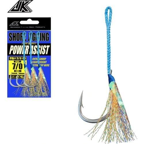 JK 3/0~9/0 fish hook Fishing Cast Jigs Assist Hook Barbed Single Jig Hooks Thread Feather Pesca lure fishing tackle fishhook