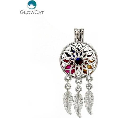 K679 5pcs/lot Dream Catcher Flower Lotus Leaves Pearl Beads Cage Pendant Locket Fairytale Party Essential Oil Diffuser DIY