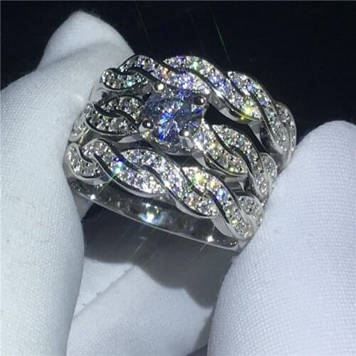 Promise Ring 3-in-1 Cross White Gold Filled Engagement Wedding Band Rings for women men AAAAA zircon cz Finger Jewelry