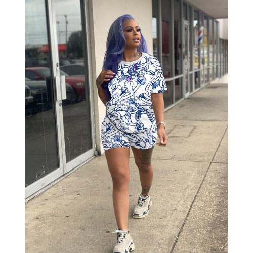 Two Piece Set Summer Short-Sleeve Sporty Casual Fashion Cartoon Printed Leisure Suit