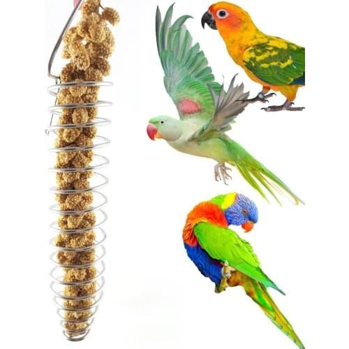 Stainless Steel Parrot Bird Food Basket Can Put Millet Ear Fruit and Vegetables Foraging Maker Parrot Toy