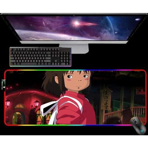 RGB LED Studio Ghibli Spirited Away Totoro Mouse Pad Mousepad Keyboard Pad Mause Pad No-slip with Backlit Tapis De Souris 90X30