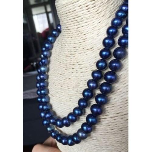 Beautiful south blue pearl necklace 38inch 9-10 mm