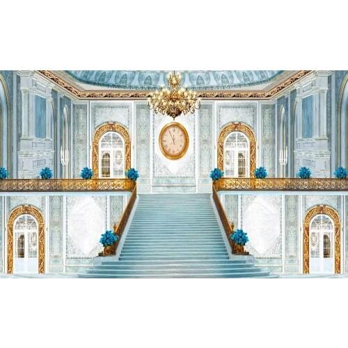 Beauty beast GOLD chandelier stairs Clock door Backgrounds Computer print party wedding wall backdrop