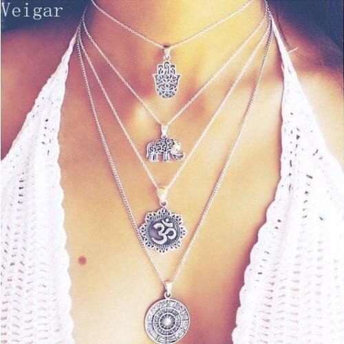 Bohemian Multilayer Pendants Necklaces for Women 2018 Fashion Jewelry Ladies Party Layered Necklace Vintage Silver Color