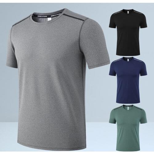 Mens Breathable T-Shirts Gray Sports Tracksuit Running T Shirt Short Sleeve Quick Drying Tshirt Fitness Exercise Gym Clothing
