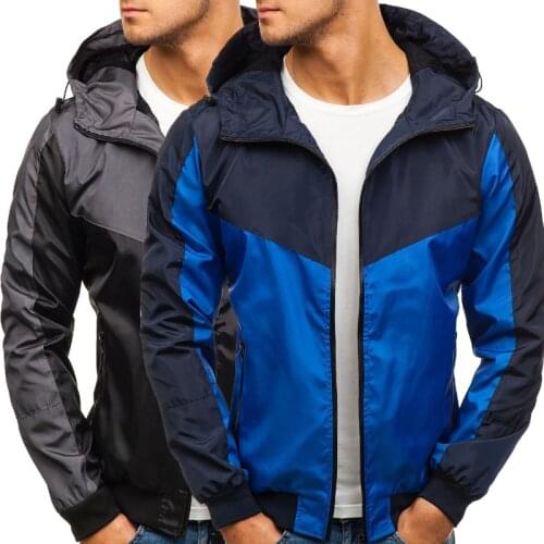 Mens Jacket Autumn New Outdoor Leisure Climbing Jacket Mens Color Matching Zipper Hooded Jacket Coat