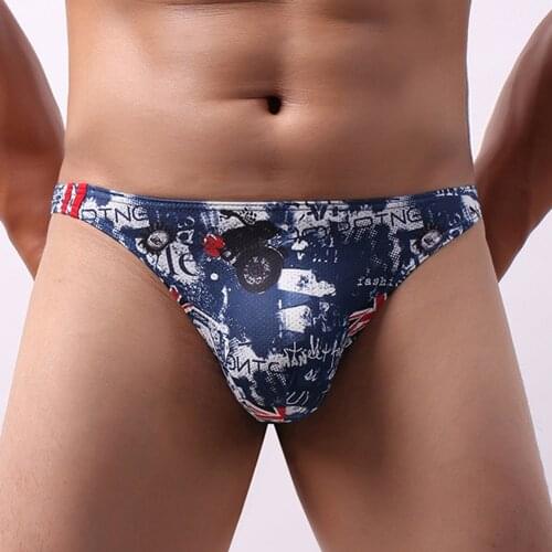 Mens Underwear Sexy Lingerie Low Rise Underpants Fashion Print Briefs Breathable U-Bulge Panties Fit Pouch Male New Spandex