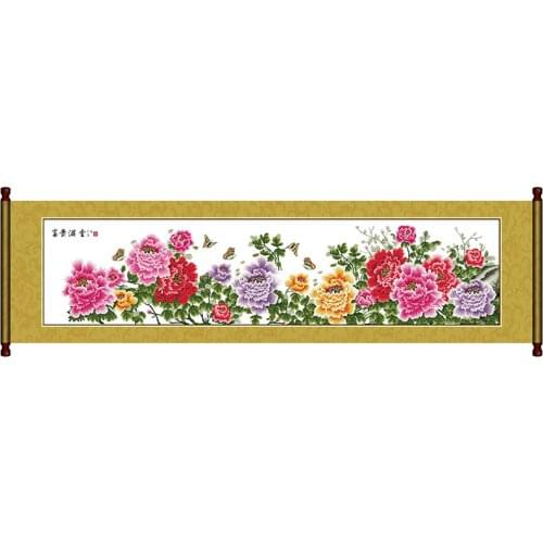 Nine-foot peony(1) cross stitch kit big painting Chinese flower count 18 14ct 11ct print embroidery set DIY handmade needlework
