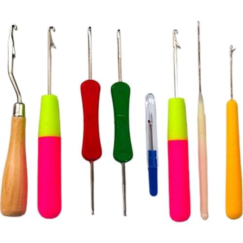 9Pcs Bent Crochet Latch Hook Needle Kit Rug Making Seam Ripper Knitting Tool