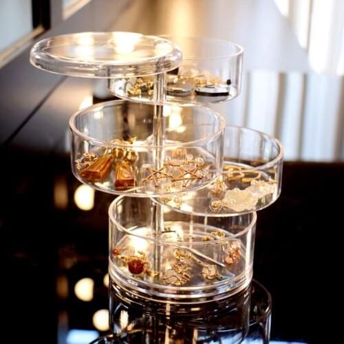 360 Rotation Jewelry Storage Transparent Storage Box Multi-Layer Round cosmetic organiser holder Rings Necklace Earring trays