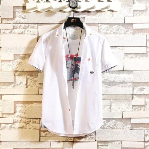 #4759 Khaki Red White Black Pink Green Casual Shirts Men Short Sleeves Summer Plus Size 4XL 5XL Men Shirt Slim Fit Embroidery