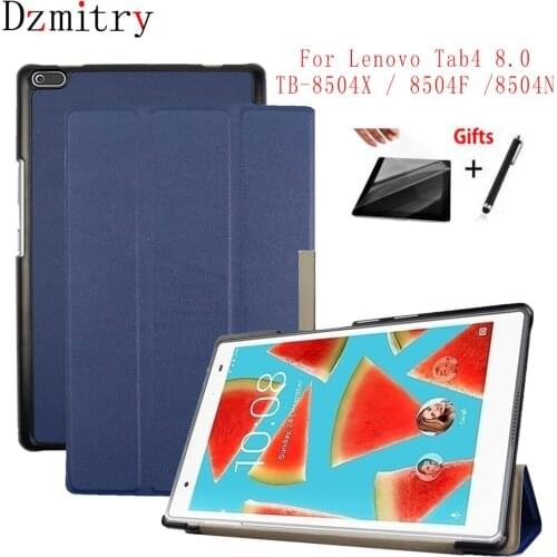 Slim Flip Stand PU Leather Protective cover for Lenovo Tab 4 8 8504F/N TB-8504F TB-8504N TB-8504X 8.0 inch Tablet Case+film+Pen