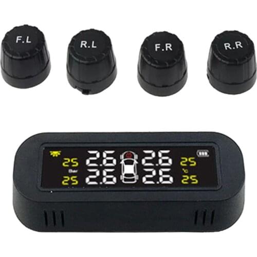 TPMS Solar Tyre Pressure Monitoring System Car Tire Monitor External Sensors LCD Windshield Mounted Testing Checker Indicator