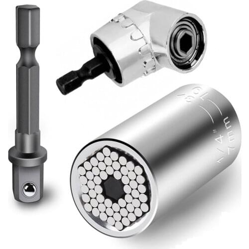 7-19mm Ratchet Universal Gator Sockets Metric Wrench Power Drill Adapter Set and 105 Degree Right Angle Extension 1/4" Drive Bit
