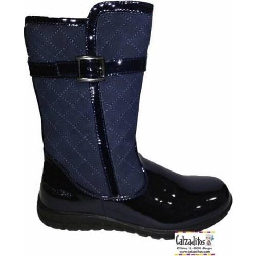 High boots patent leather and nubuck in navy blue, Conguitos