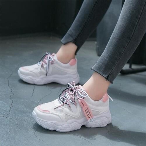 Women Fashion Platform Sports Shoes Ladies Breathable Mesh Shoe 2020 Autumn Female Walk Run Casual Shoes tenis sneakers White