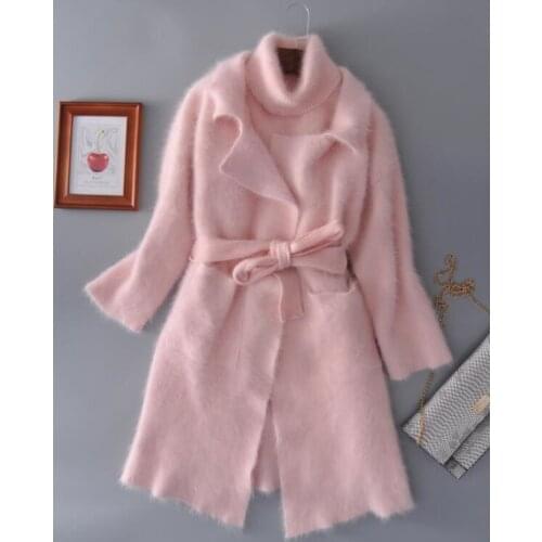 Genuine mink cashmere sweater women cardigan knitted jacket long fur coat free shipping S111