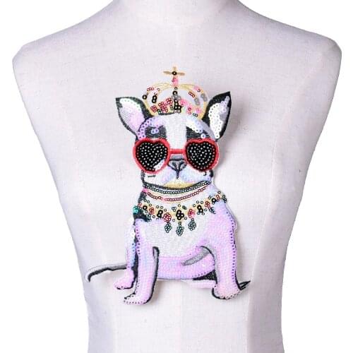 Sequin Patches Appliques Embroidered Dog Patch for Clothing Kids Badges Fabric Stickers Sewing