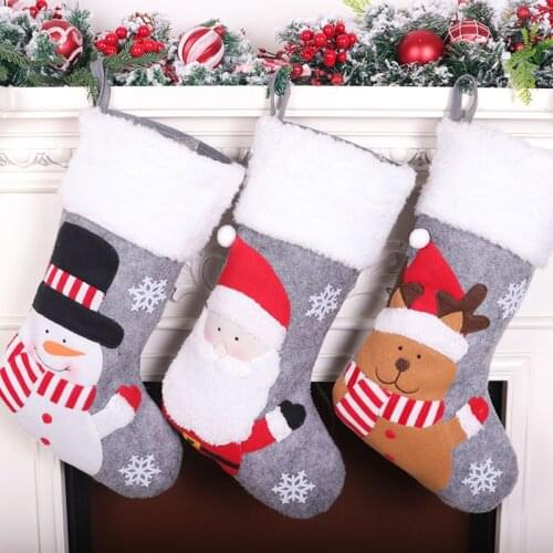 1 pcs Christmas Stockings Socks Santa Snowman Bear Printing Xmas Candy Gift Bag Fireplace Xmas Home Tree Decoration