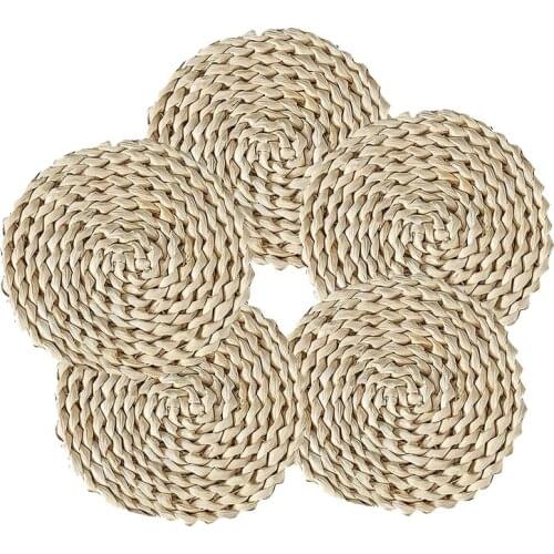 10 Pack Woven Placemats,Coaster,Round Corn Husk Placemat Rattan Table Mats,for Tea Coffee,Heat Insulation Pads,4.3 Inch