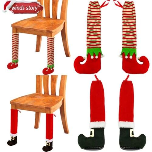 2pcs Christmas Santa/Elves Shoes Table Chair Legs Feet Sock Sleeve Cover Floor Protector Tables Leg Covers Xmas home decorations