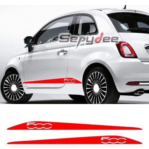 2Pcs Car Styling Door Side Stripes Skirt Sticker for Fiat 500 Auto Body Graphics Decor Vinyl Flim Decals Car Accessories