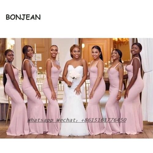 2021 Peach One Shoulder Bridesmaid Dresses Mermaid Floor Length Elastic Satin African Bridesmaid Dress for Women Wedding