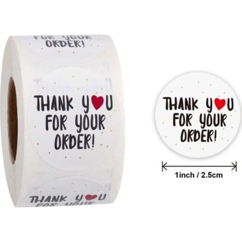 500pcs/Roll THANK YOU Roll seal Gifts stickers label White background DIY Adhesive Stickers gloss Circle 25MM