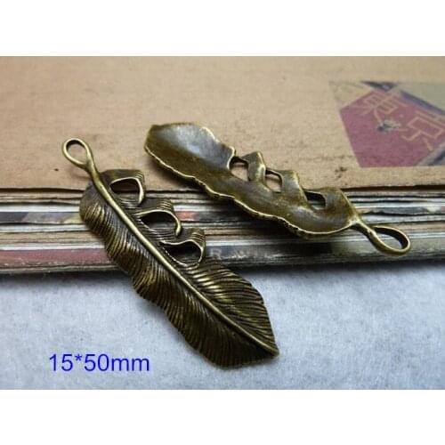 60 pcs Antique Bronze Feather Charms - 15*50mm - Free Shipping