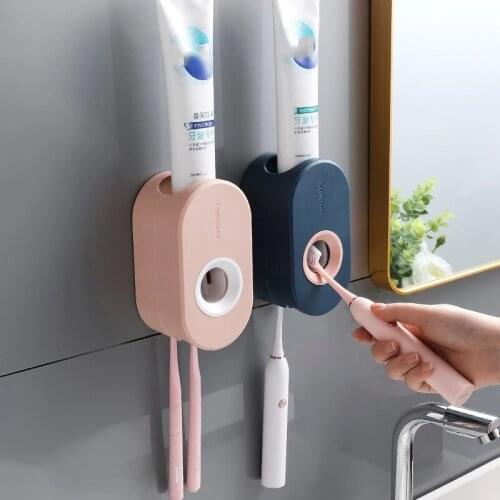 Automatic Toothpaste Squeezer Set Bathroom Accessories Wall-mounted Toothpaste Dispenser Holder Self Adhesive Toothbrush Rack