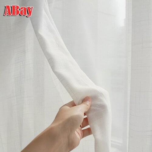 White Linen Texture Tulle Curtains For Living Room Bedroom Window Sheer Curtain Farmhouse Crushed Voile Drapes Panels Cortinas