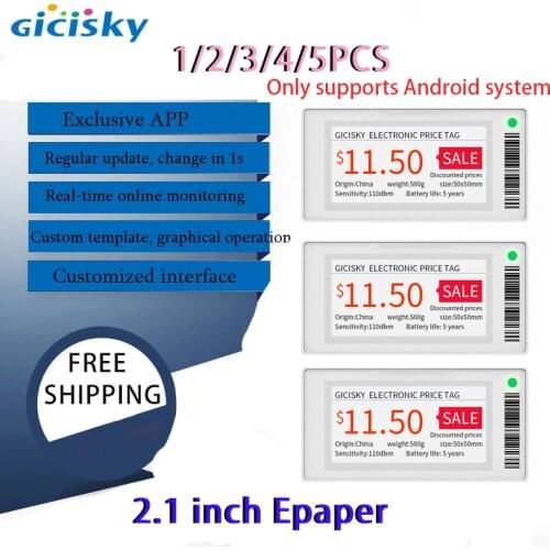 Free Shipping 5PCS 2.1'' Red Epaper Electronic Price Tag Eink Bluetooth Version Mall Background Replacement Easy Operation Price