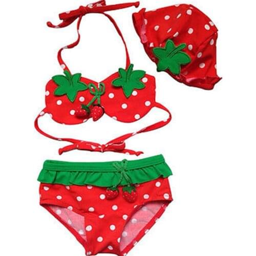 Lovely strawberry two Pieces Baby Girls Bathing Suit Children Swimsuit with Cap Baby Girls Swimwear Kids Swimming Bikinis Set
