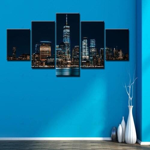 Home Decoration Wall Art Canvas City View Paintings Neon Pictures Hd Prints Modern 5 Piece Building Poster Bedroom Modular Frame