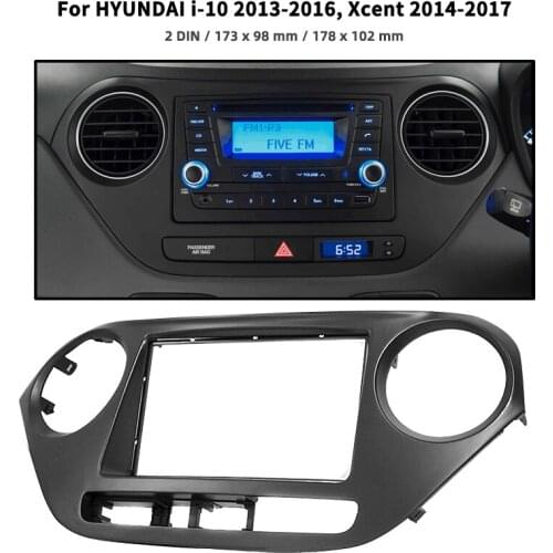 Double Din Radio Fascia for HYUNDAI i-10 2013+ / Xcent 2014+ Panel Dash Mount Installation Trim Kit Face Black Frame GPS Right